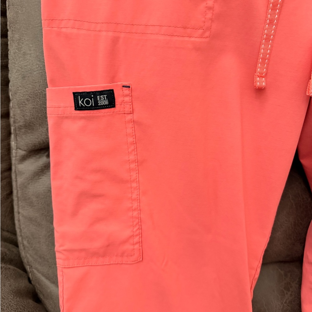 Koi Coral Scrub Pants with Navy Accents - Picture 2 of 8